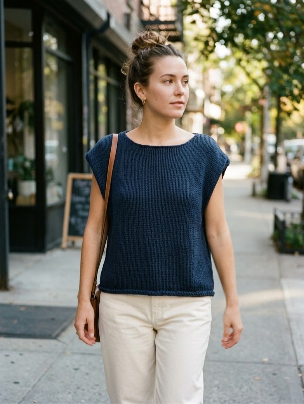 Rag Poets Chunky Knit Sleeveless Sweater Vest Top Navy Blue Size S Boxy